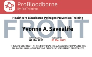 Sample Bloodborne Pathogens Card Front